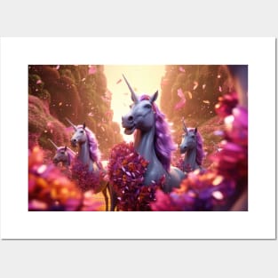 Pink Flower Unicorns Posters and Art